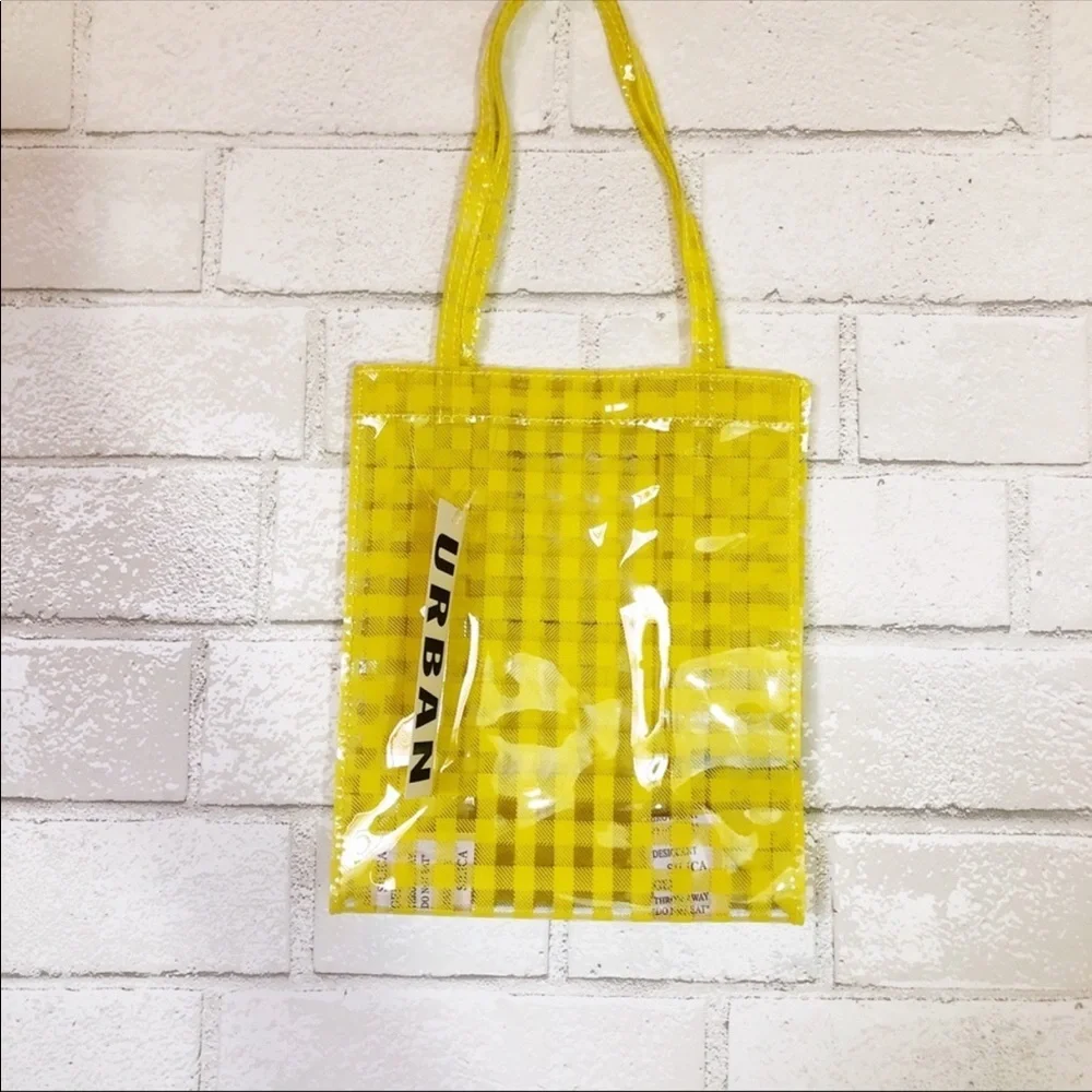 $3/20 Urban Outfitters Yellow Hello Gingham Plaid Printed Clear Mini Tote Bag - Picture 7 of 8
